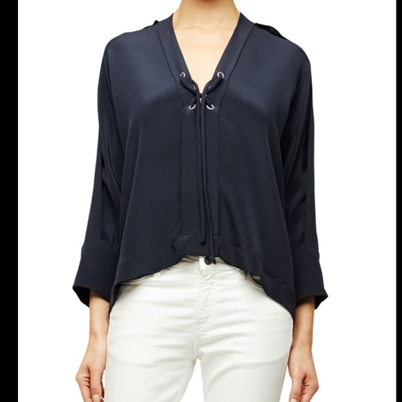 IRO Tops - IRO navy Ali’s lace-up blouse Sz34/US 2